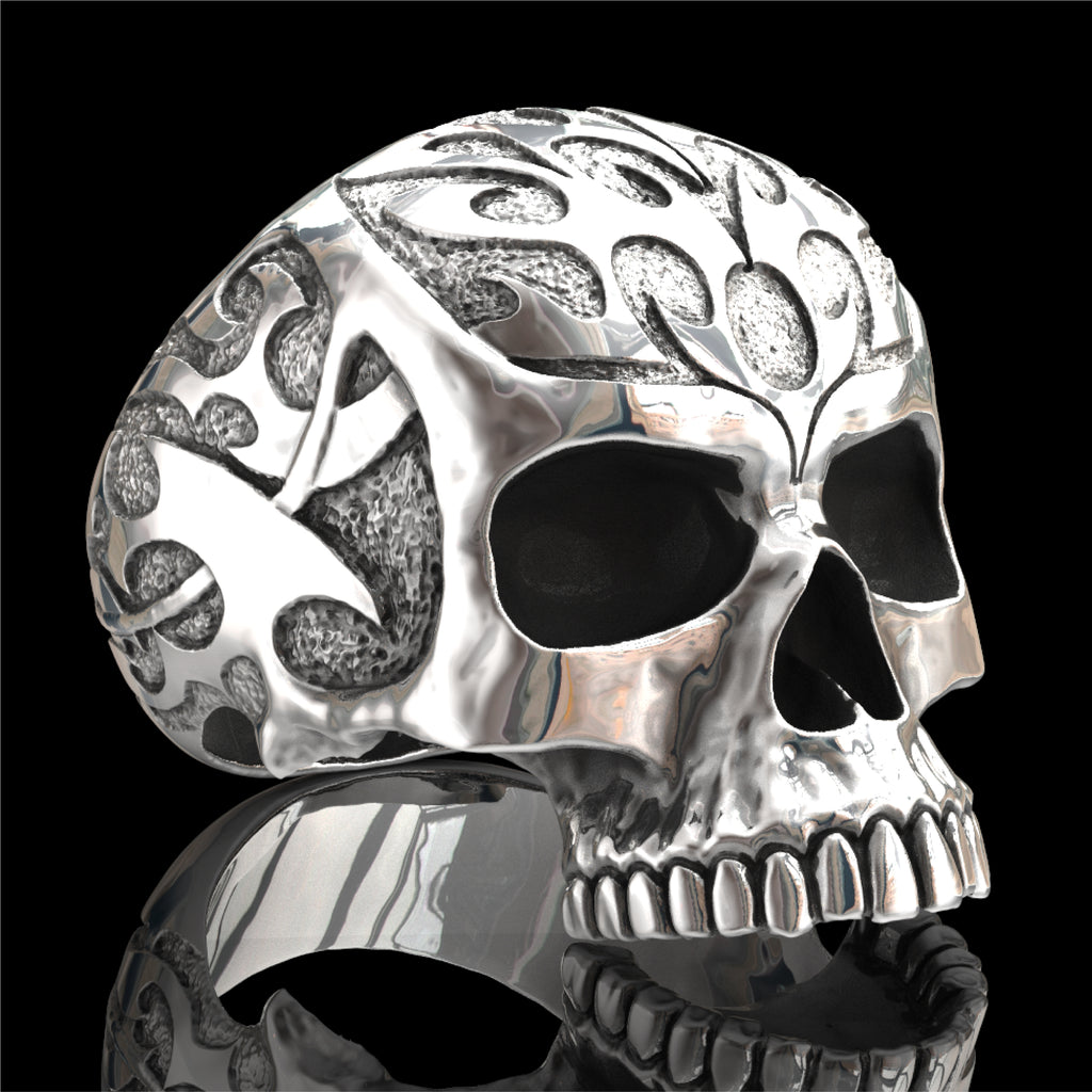 Carved on sale skull ring
