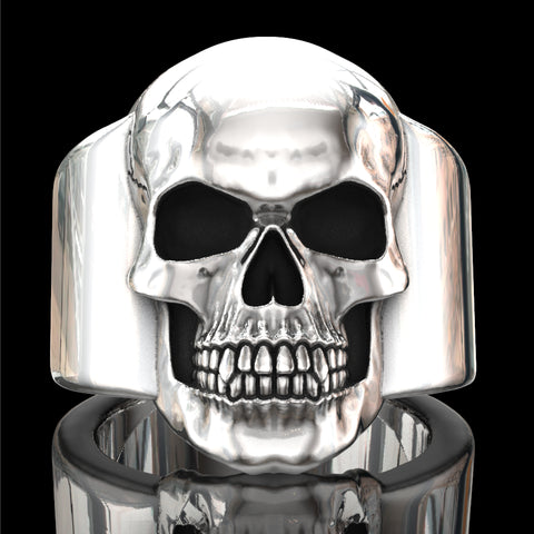 Evil skull ring with plain band