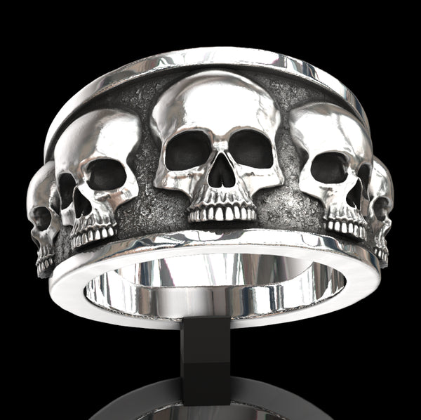 Five skull flared band ring. – John Patrick Jewellery