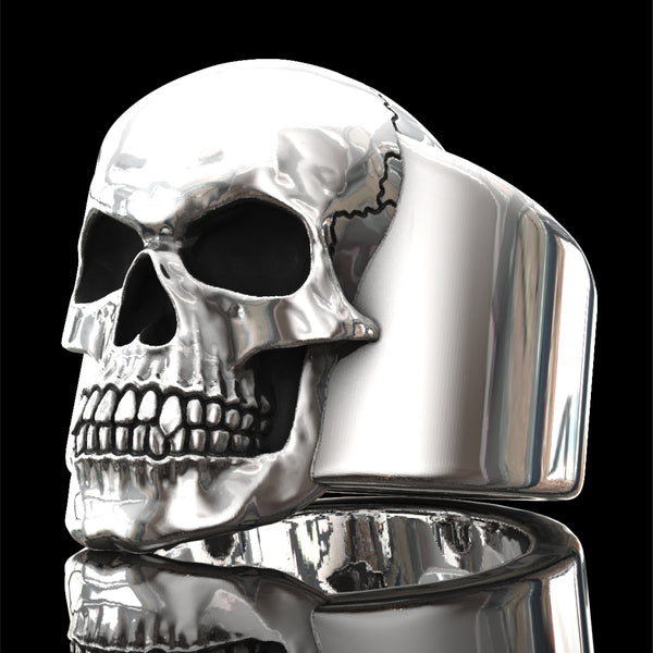 Evil skull ring with plain band